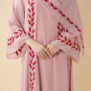 Elegant Crew Neck Long Sleeve Chiffon Abaya Dress with Matching Headscarf (AA230)